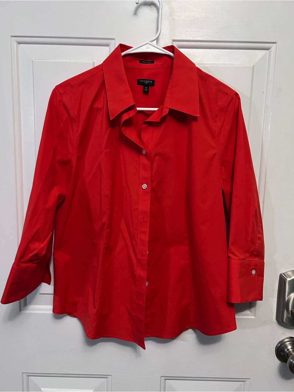 Talbots Petites 12P Bright Orange Wrinkle Resistant Cotton Stretch Button Shirt